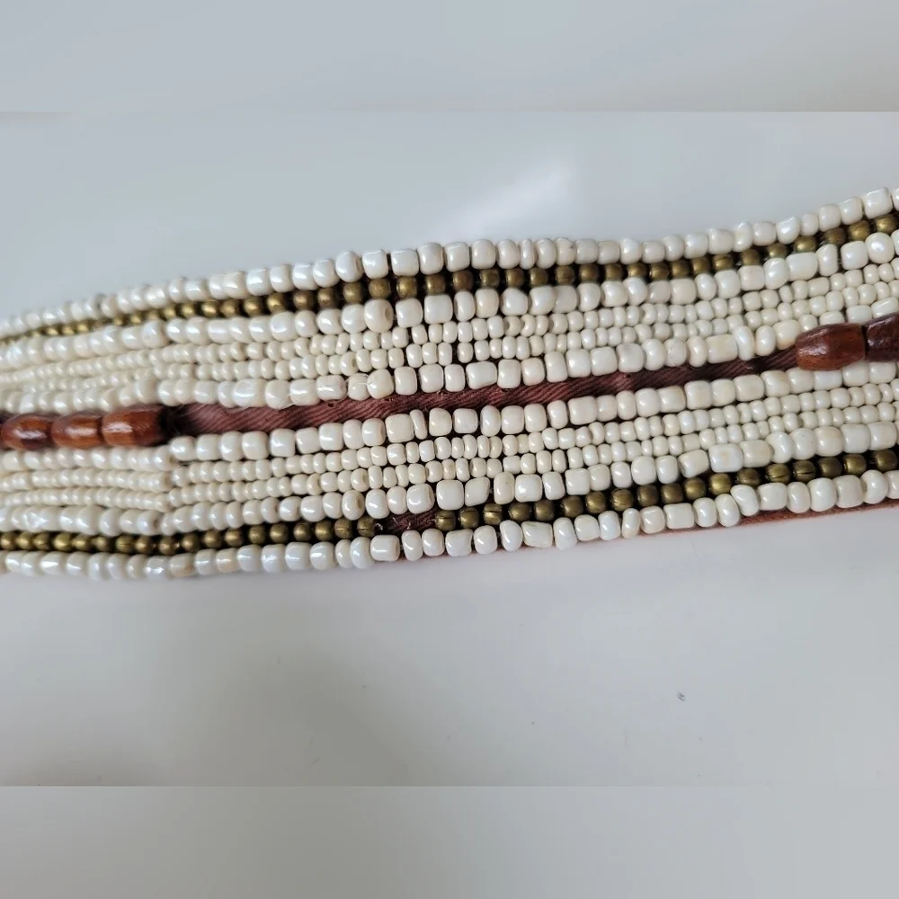Tommy Bahama Beaded Boho Leather Belt M Brown